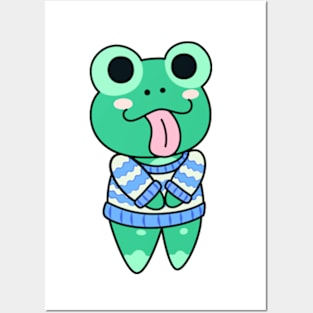 Chibi Frog Critter - Blue & White Sweater Posters and Art